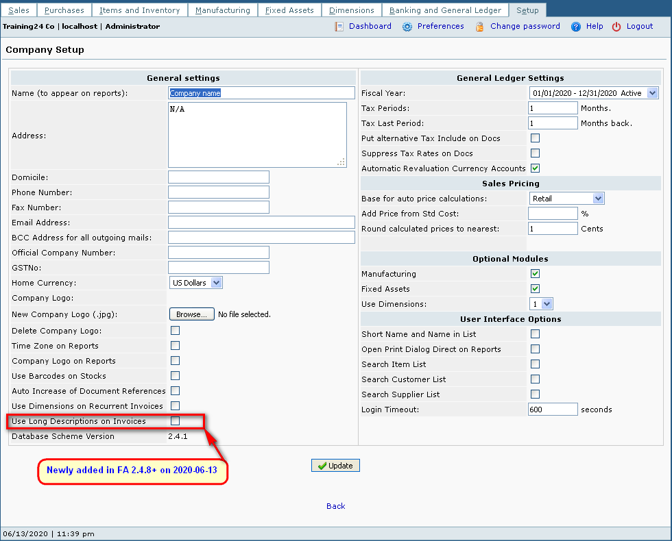 web accounting, company setup